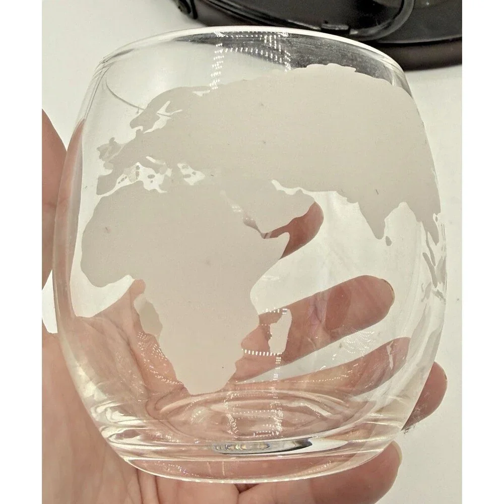 Whiskey Liquor/Wine Decanter Globe World Set Spun Glass Ship 4 Glasses/Tray